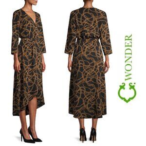 NEW Women's long Sleeve Wrap Front Maxi Midi Dress high low Size Medium 3/4 leng